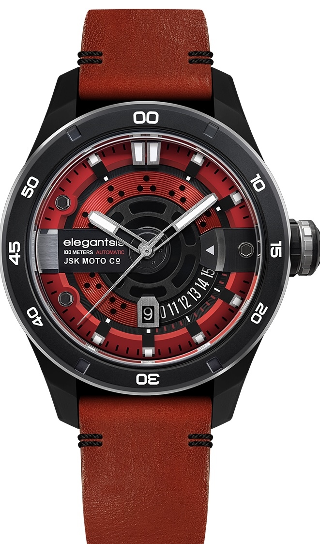 萬年鐘錶 - elegantsis 愛樂時   elegantsis x JSK moto - JX65AS  重機職人腕錶 限量發行 紅面紅色皮革套裝腕錶組合 ELJX65AS-J1SR1L 錶徑47MM
