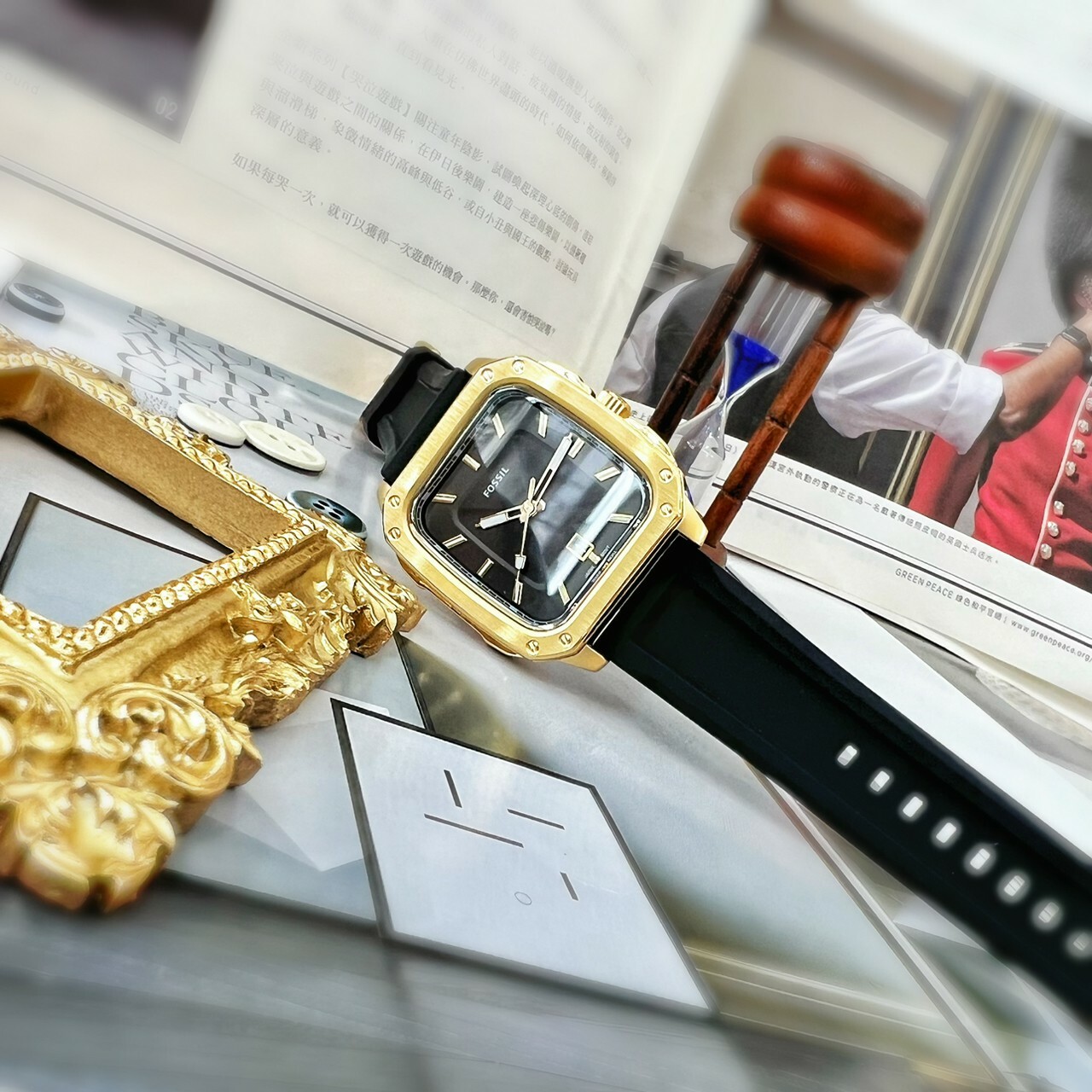 【FOSSIL】Inscription 經典金框復古方型手錶 FS5981 42mm 現代鐘錶