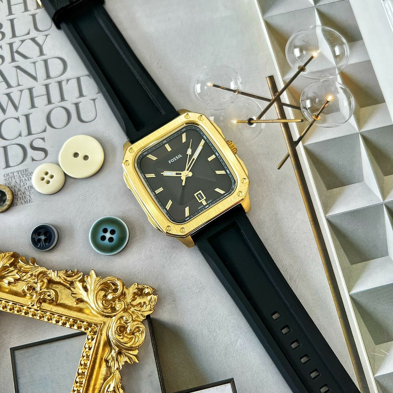 【FOSSIL】Inscription 經典金框復古方型手錶 FS5981 42mm 現代鐘錶