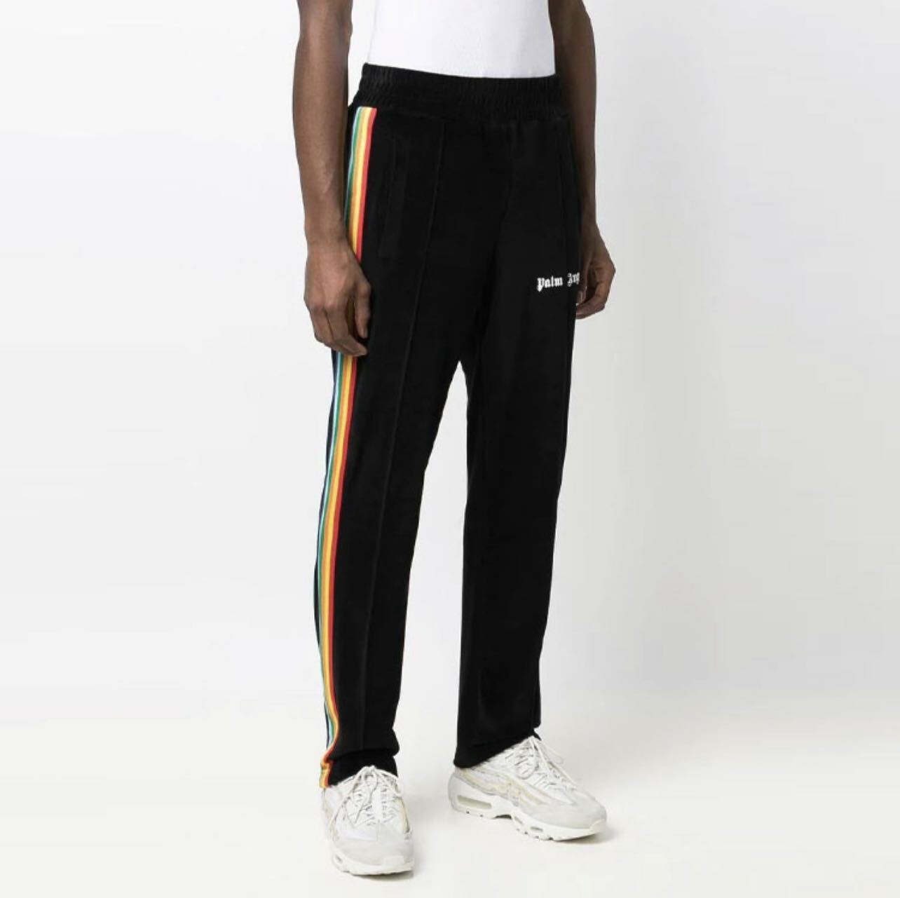 PALM ANGELS 織帶字體Logo拉鍊運動長褲 黑白/彩虹
