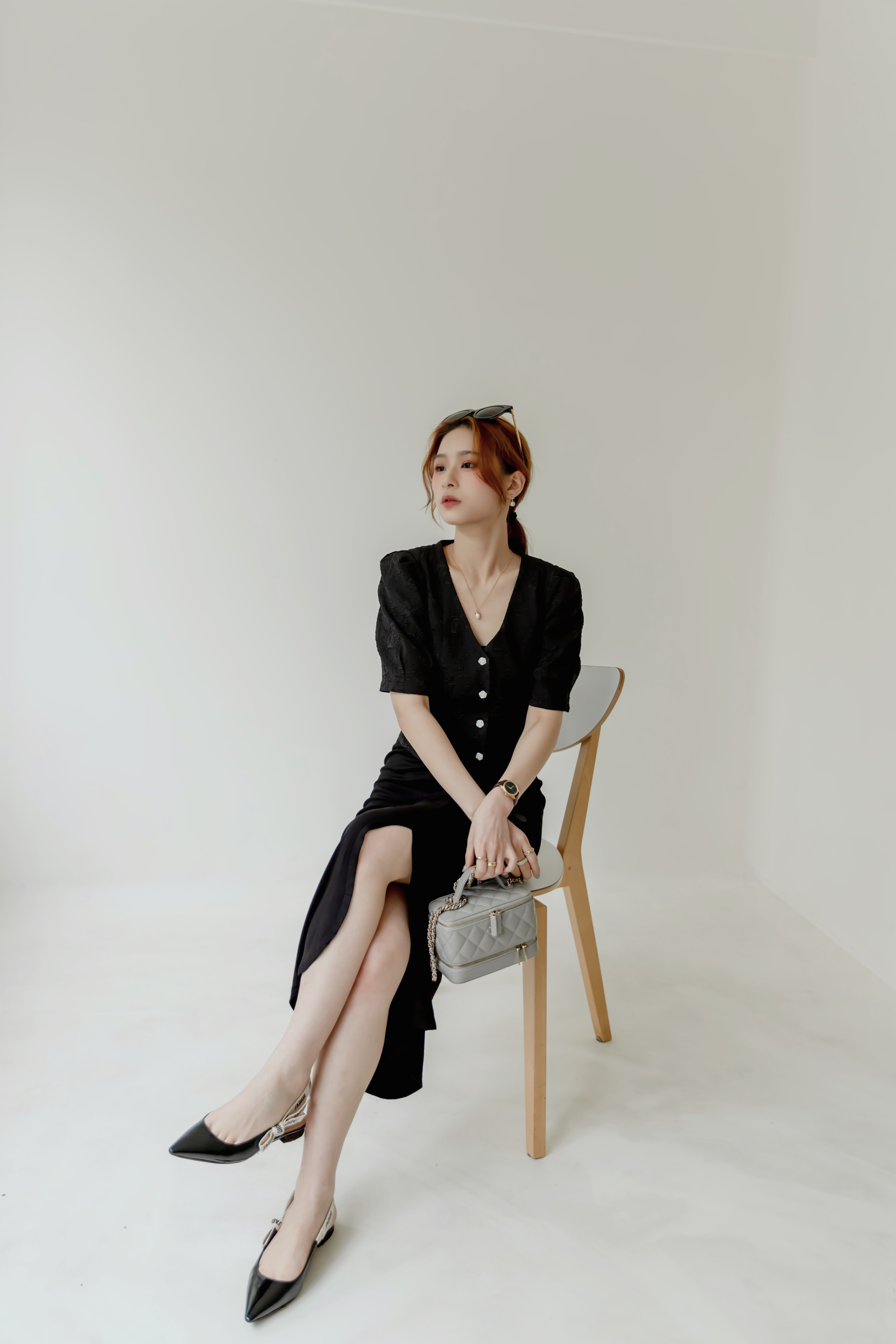 莫代爾彈力收腰抓皺直筒裙