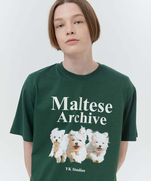 ★WAIKEI★ Maltese Archive Short Sleeve T-Shirt Green YK22HS Wai Kei - Maltese Archive Line Graphic Short Sleeve T-shirt