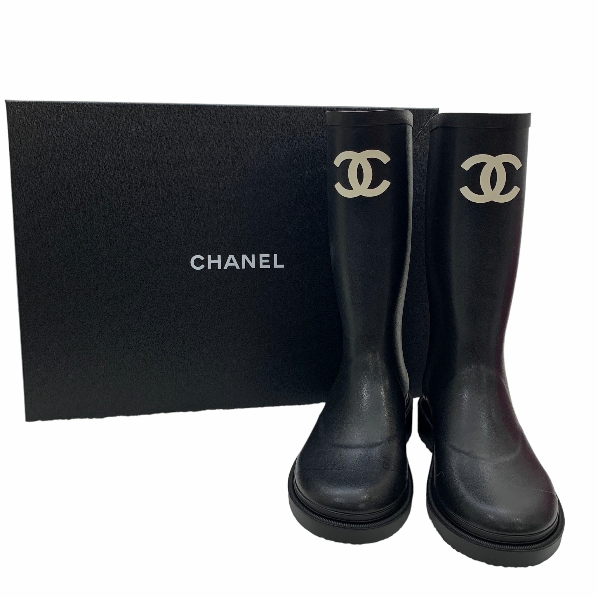 全新CHANEL水鞋/水靴36碼黑色橡膠G39620 Chanel Rubber Rain Boots