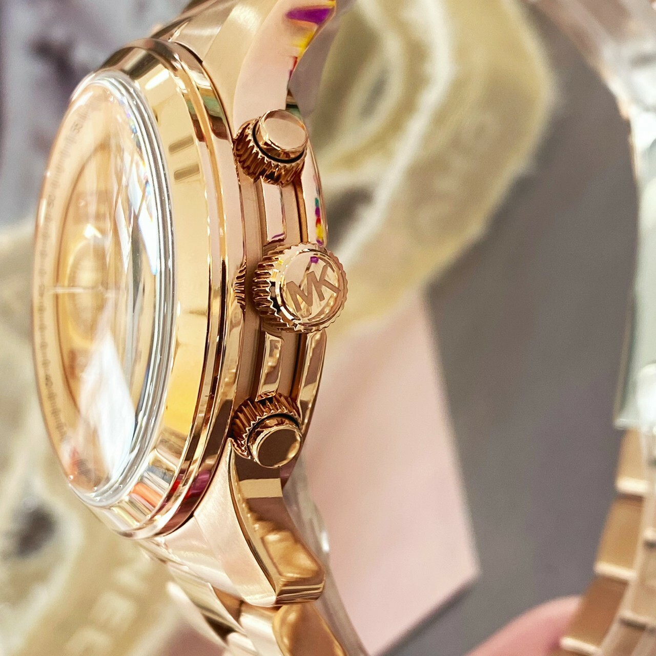 【MICHAEL KORS】時尚玫瑰金三眼女錶MK7324 38mm 現代鐘錶