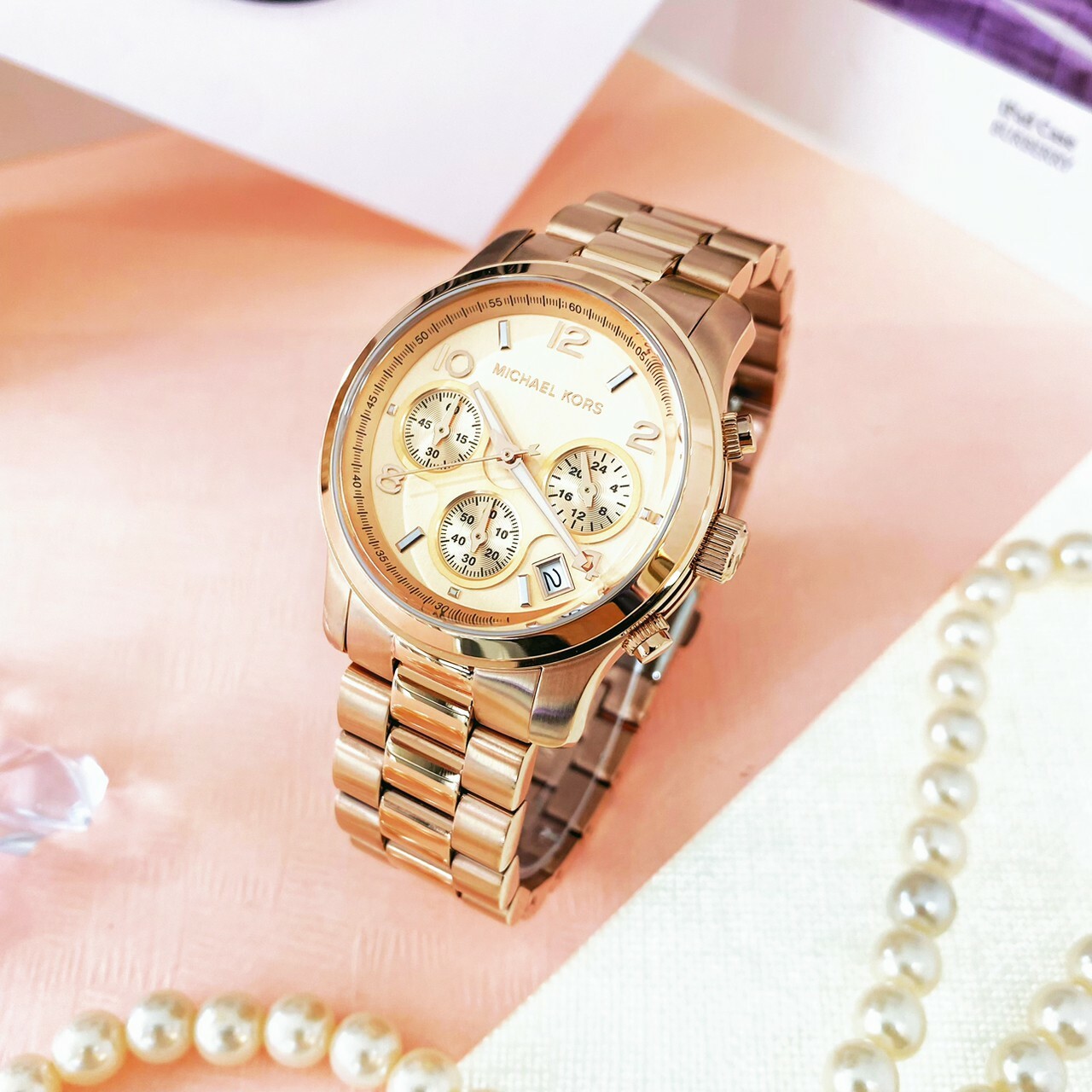 【MICHAEL KORS】時尚玫瑰金三眼女錶MK7324 38mm 現代鐘錶