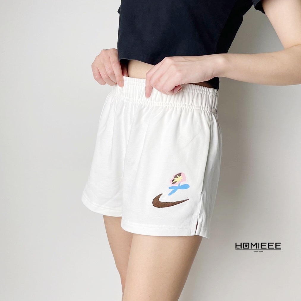 Nike Nsw Shorts 短褲 短棉褲 勾勾 小花 米白 [FJ7716-133]