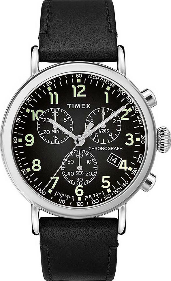 萬年鐘錶 - TIMEX 天美時  夜光數字三眼計時皮革男錶  TW2T21100  錶徑 41MM