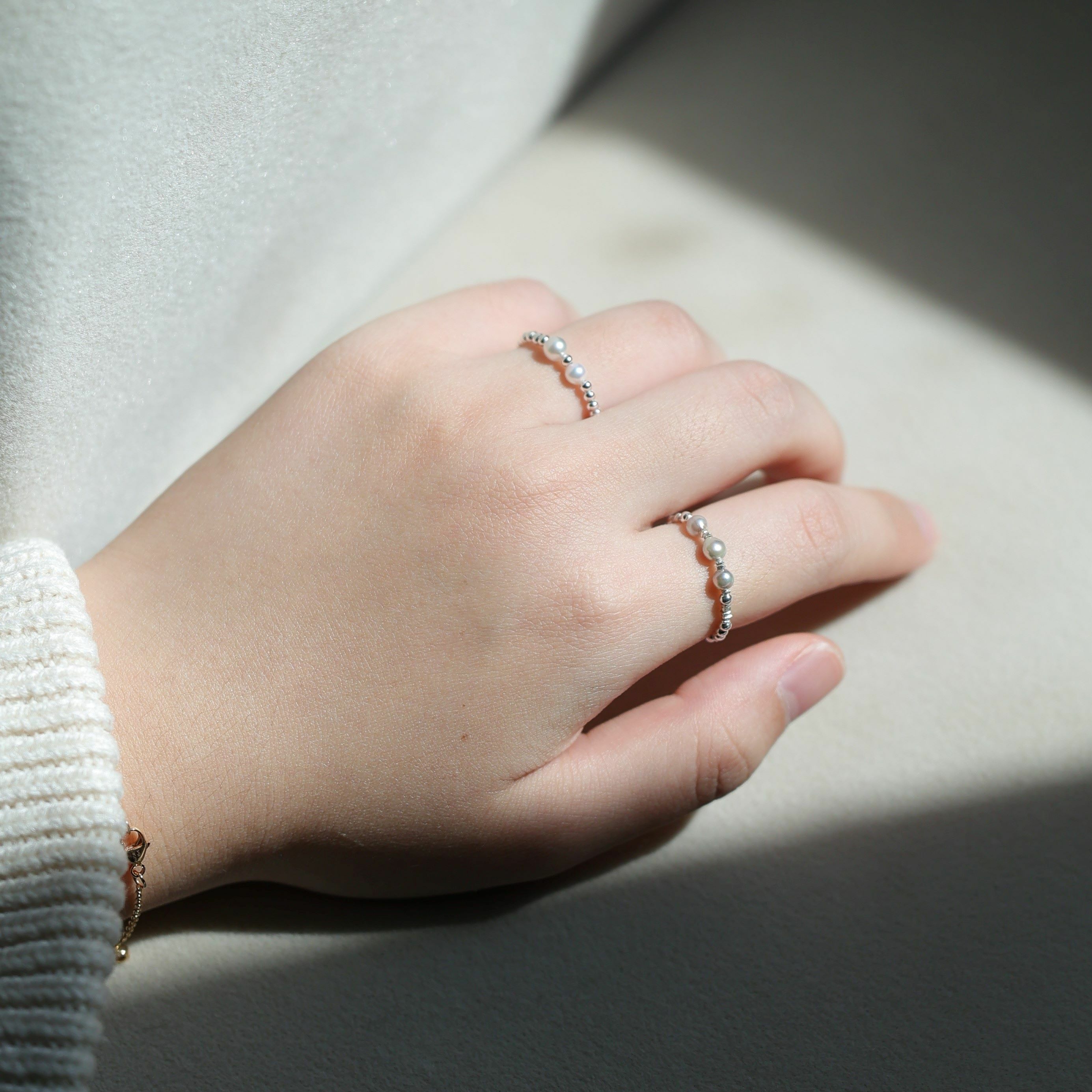 雙珠BABY AKOYA小銀珠純銀戒指（產品編號：RG003）