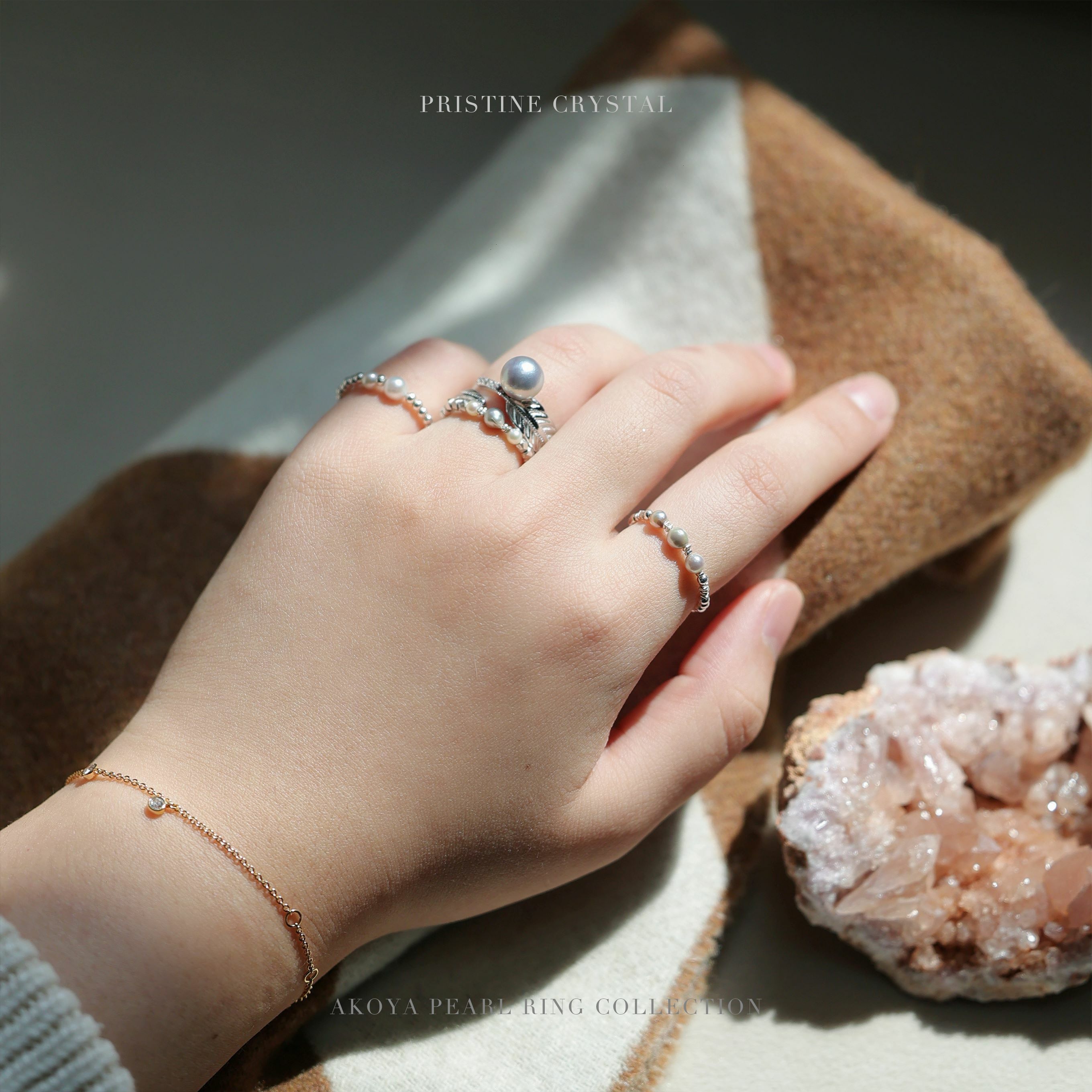 灰調AKOYA純銀羽毛戒指（產品編號：RG001）