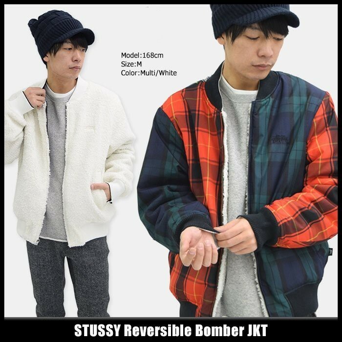 ☆ETW☆【EASY TO WEAR】STUSSY REVERSIBLE BOMBER 羔羊 格紋 雙面 拉鍊 夾克 外套