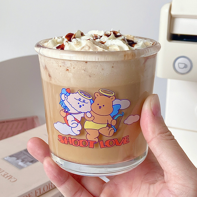 《1938》天使兔與熊寬口玻璃水杯