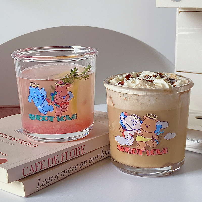 《1938》天使兔與熊寬口玻璃水杯