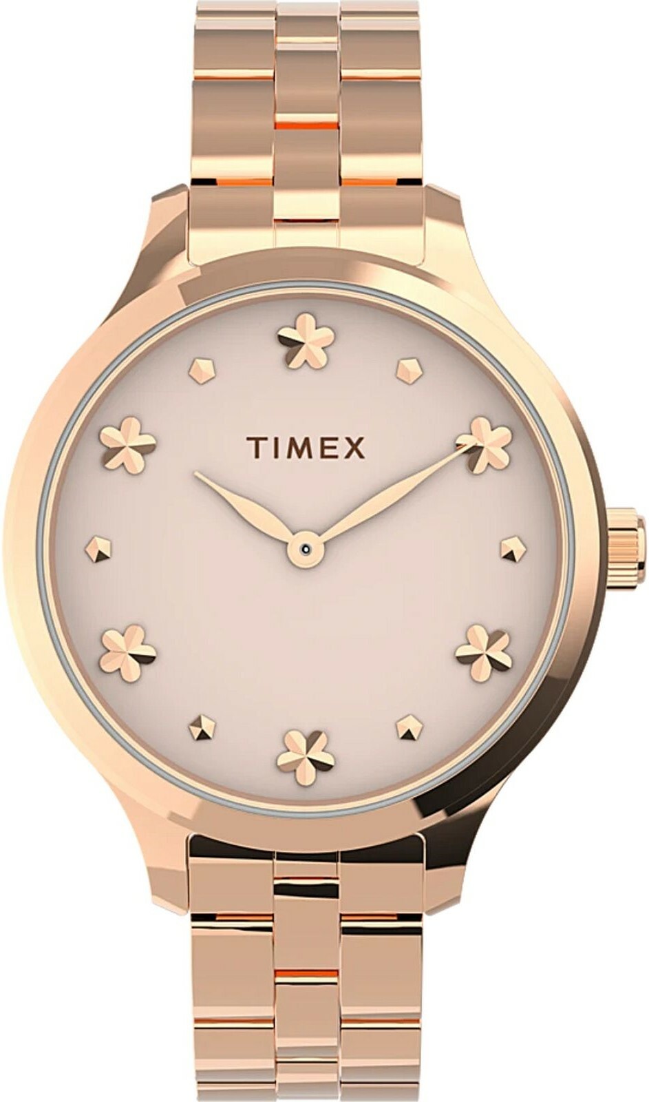 萬年鐘錶- TIMEX 天美時玫瑰金小花優雅細緻不鏽鋼錶帶女錶TW2V23400