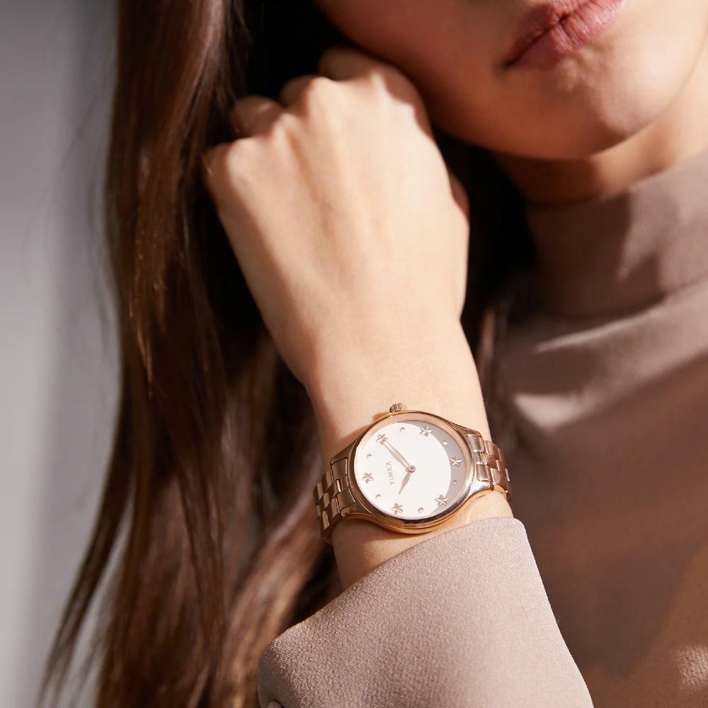萬年鐘錶 - TIMEX 天美時  玫瑰金小花優雅細緻不鏽鋼錶帶女錶 TW2V23400  錶徑 36MM
