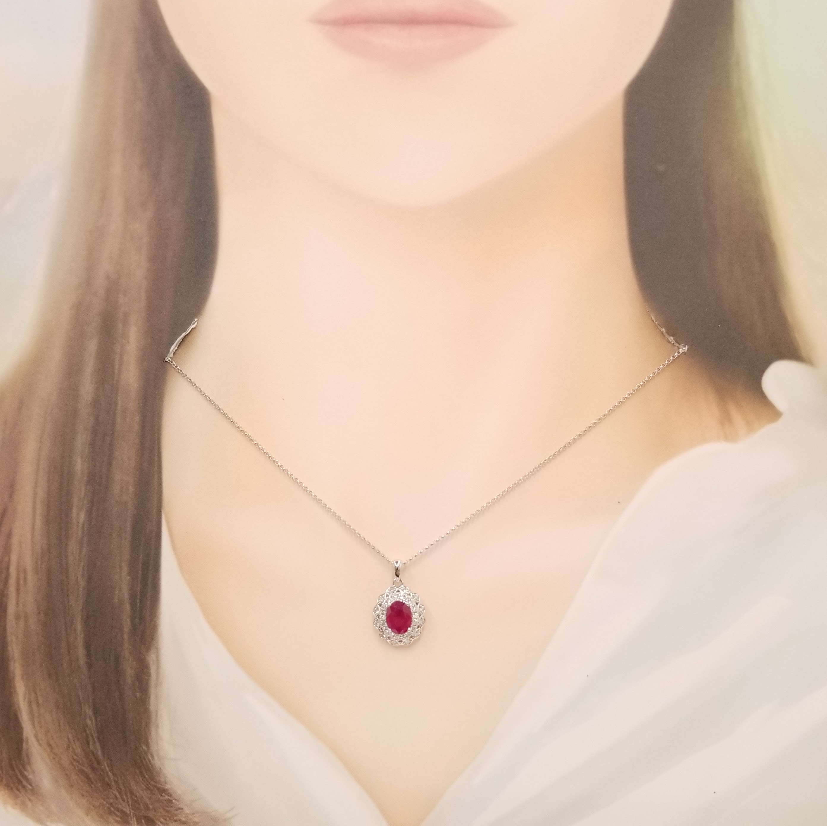 18K White Gold 2.04ct Ruby and Diamond Pendant