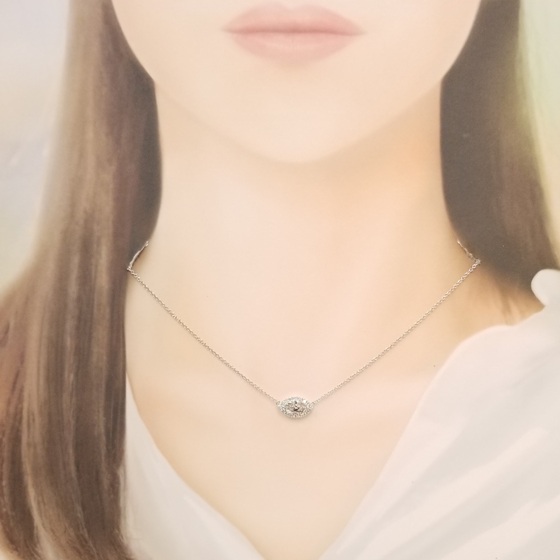 18K White Gold 0.92ct Light Champagne Marquise Cut Diamond Necklace