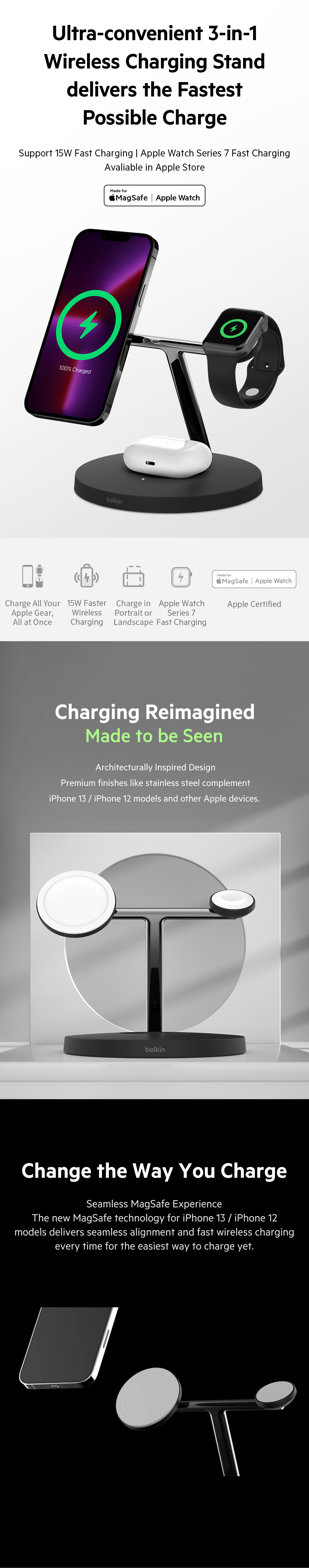 BoostCharge Pro 3-in-1 Wireless Charger with MagSafe
