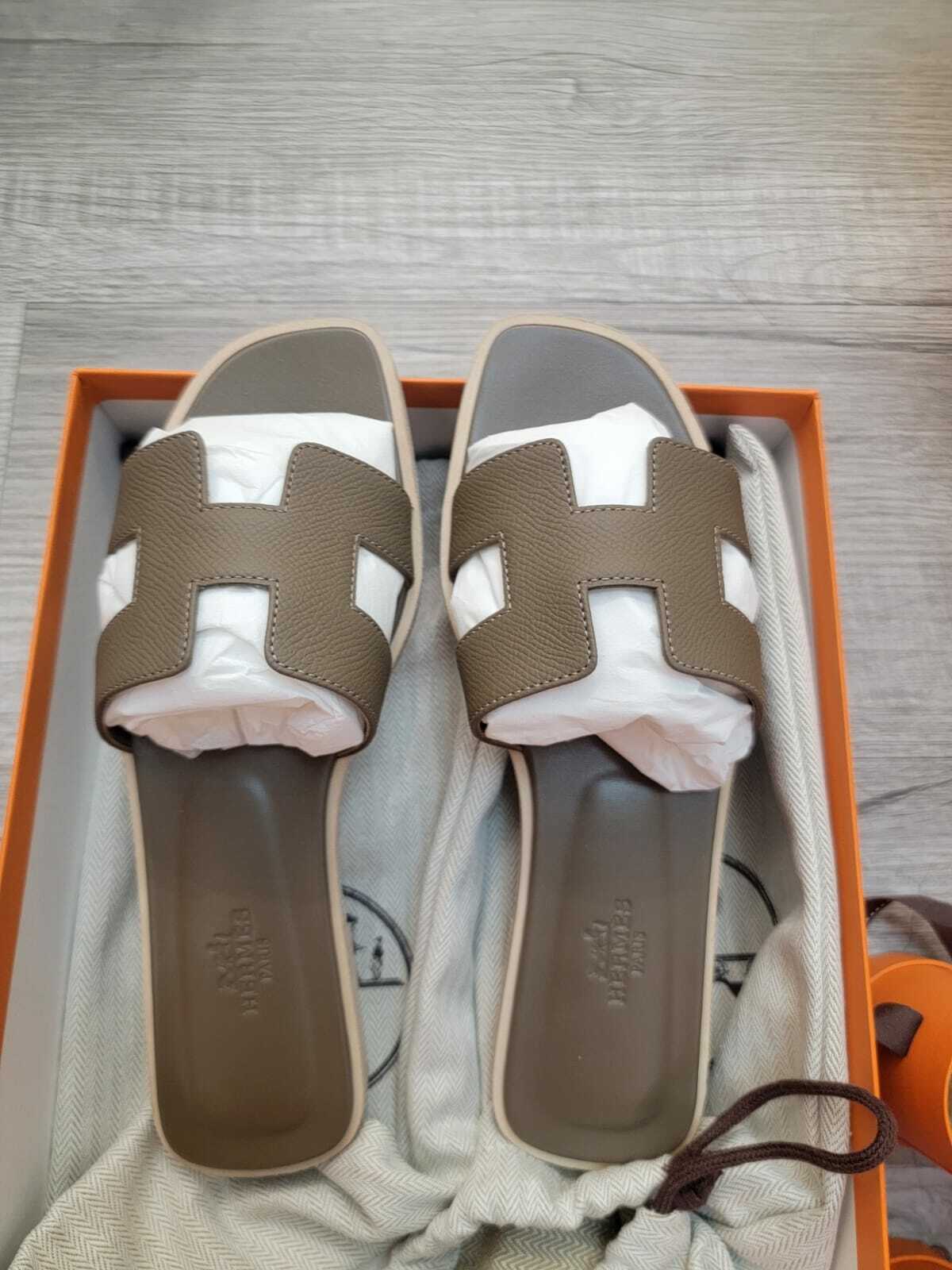 Hermes Oran etoupe  sandals  大象灰 平底拖鞋