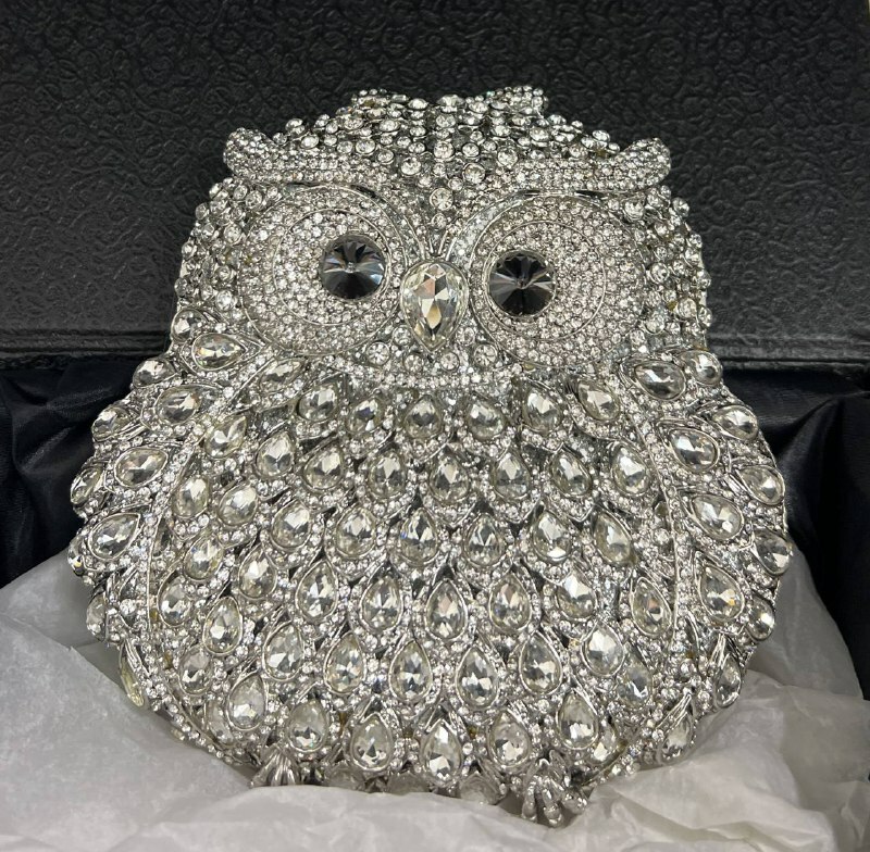 [S] OWL SILVER CRYSTAL RHINESTONE CLUTCH, SZZ192 (SZZ192)