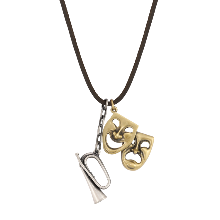 Bico項鍊，男士項鍊 面具與喇叭造型；喜劇和悲劇人類情感的樂曲 （3070）