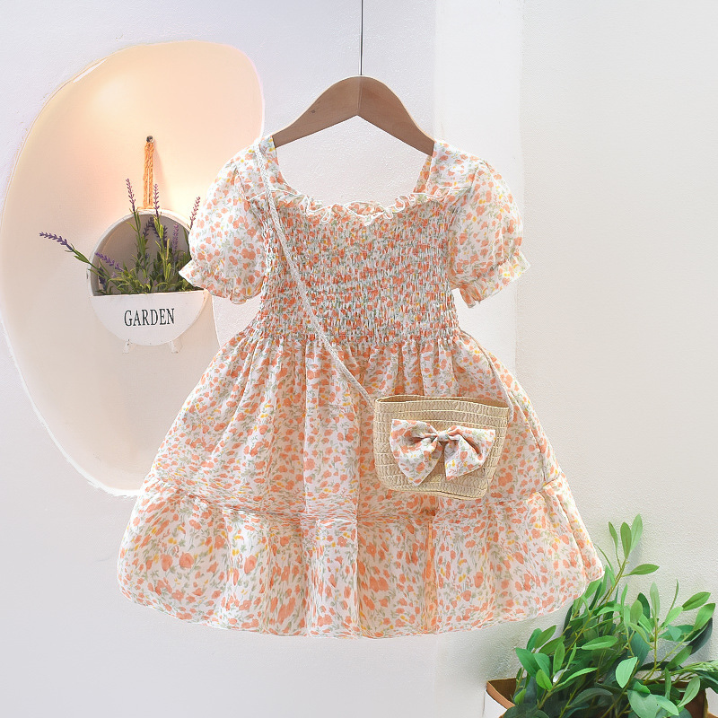 H119OE_SS23_C🌸🧡粉橙色夏日清新小花裙連斜孭袋(pre-order)