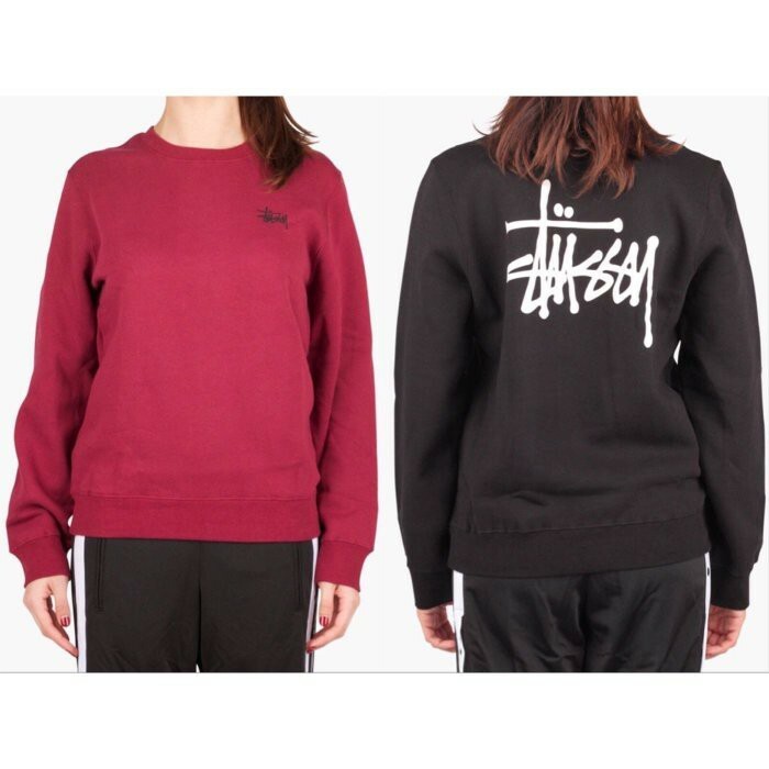 ☆ETW☆【EASY TO WEAR】女版 Stussy Basic Crew 大小logo 經典 大學T 現貨 黑 酒紅