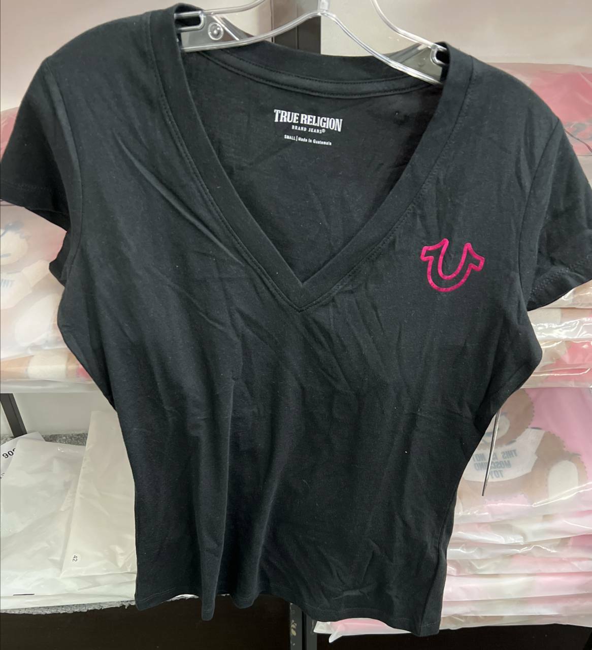 [S] TRUE RELIGION NEON HS SLIM V NECK TEE,JET BLACK, 205678-JET BLACK, FINAL SALE (STR121)