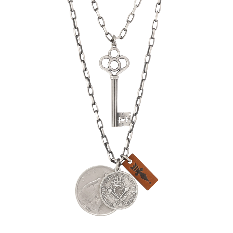 Bico項鍊，男士項鍊 雙層鍊鑰匙與硬幣；文化收藏家王國製造者（3116）