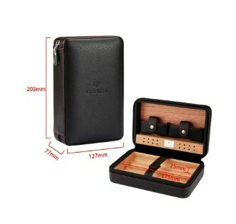 【雪茄用】質感雪松木牛皮革 四支裝 便攜雪茄盒/拉鍊收納包 #適用大口徑雪茄(22mm/60環徑)