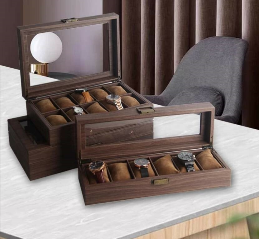 北歐風仿木紋皮革手錶收納盒