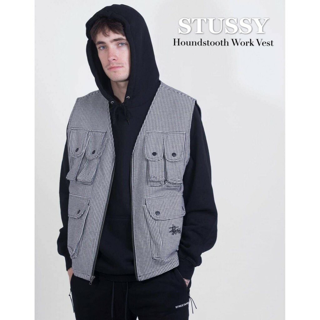 ☆ETW☆【EASY TO WEAR】 STUSSY Houndstooth Work Vest 格紋 多口袋 工作 背心 工裝背心 現貨