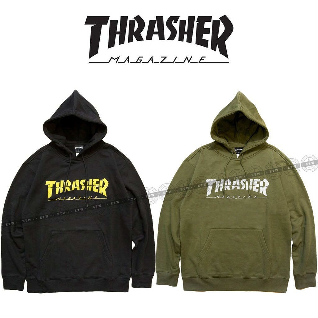 ☆ETW☆【EASY TO WEAR】日線 限量 THRASHER SPLIT HOOD 連帽 帽T 現貨 黑色 軍綠