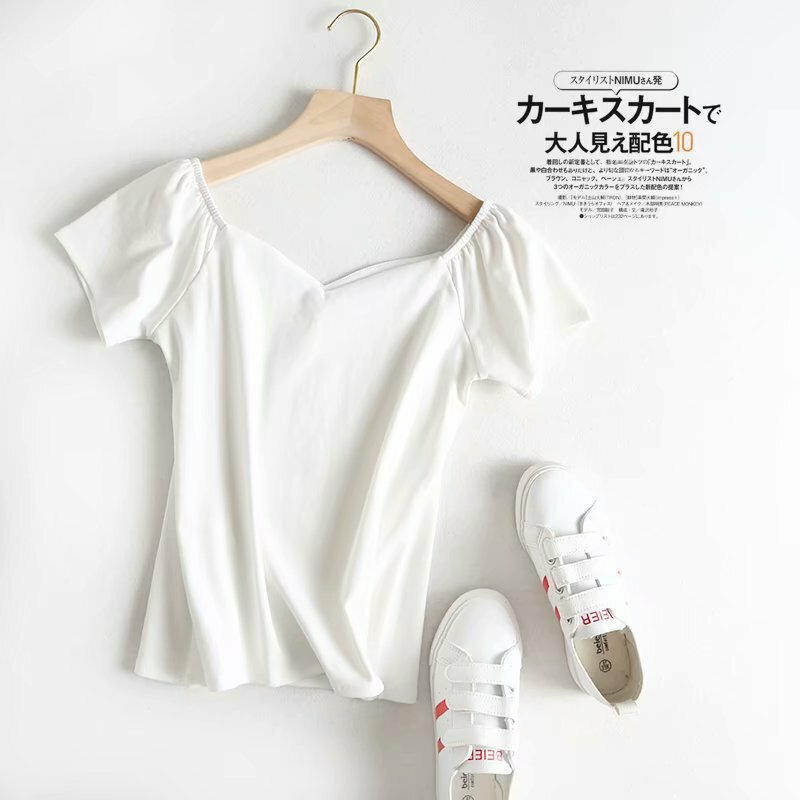 桃心領褶袖柔棉上衣 三色