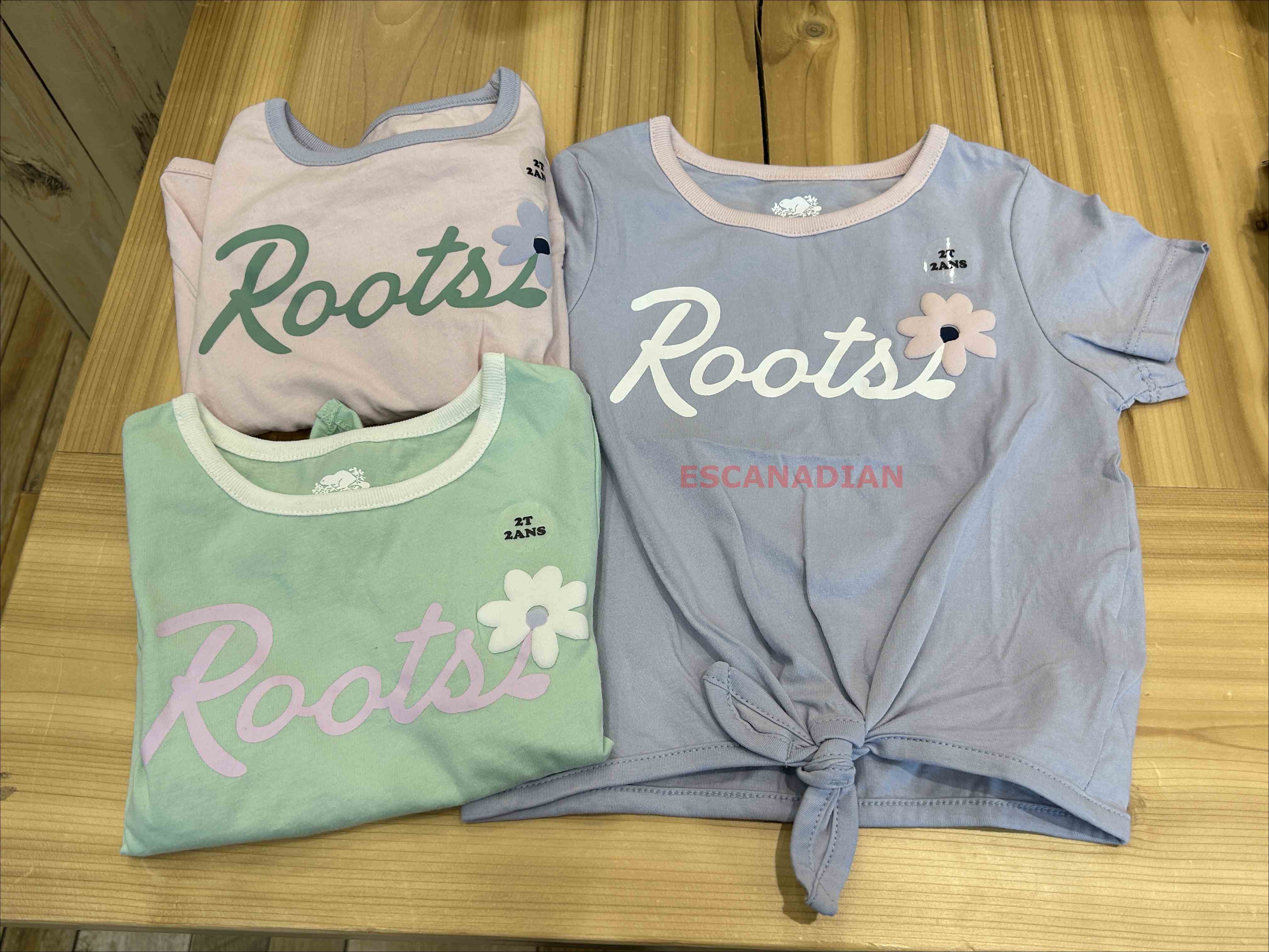 ROOTS 小女童 花卉文字 打結設計 短TEE (3色)