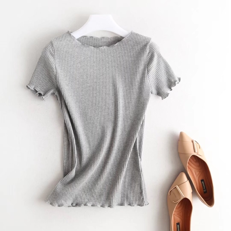 木耳邊彈性柔棉上衣 五色