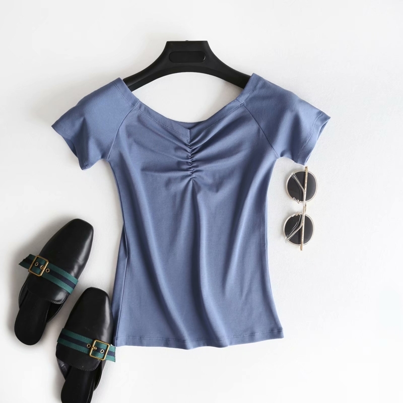 抓褶V領柔棉上衣 三色