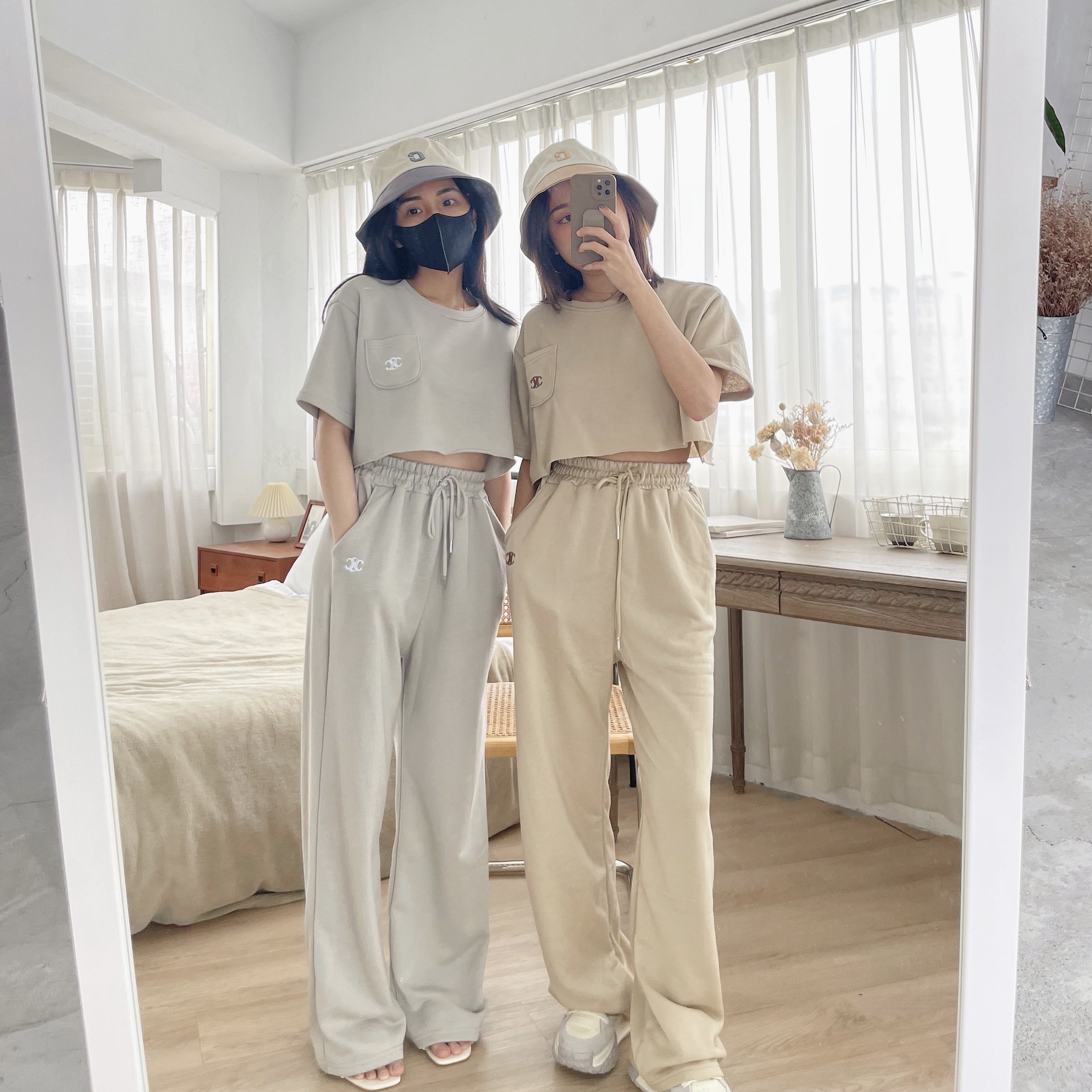 |現貨|休閒字母兩件式短T長褲套裝(2色)