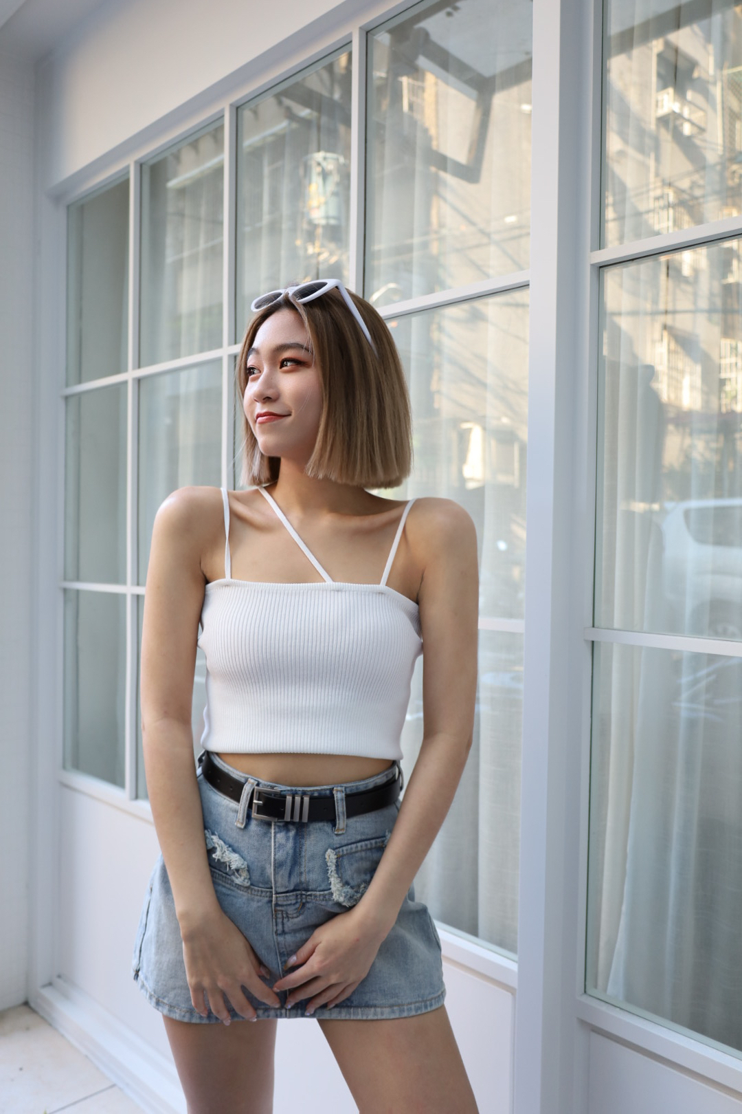 針織不對稱細肩帶背心