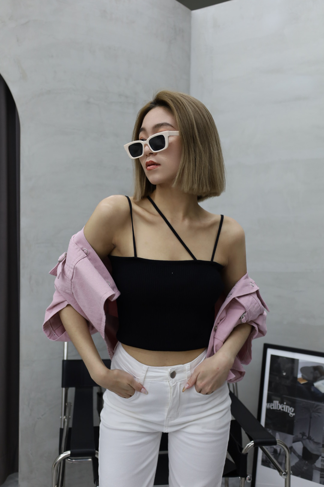 針織不對稱細肩帶背心