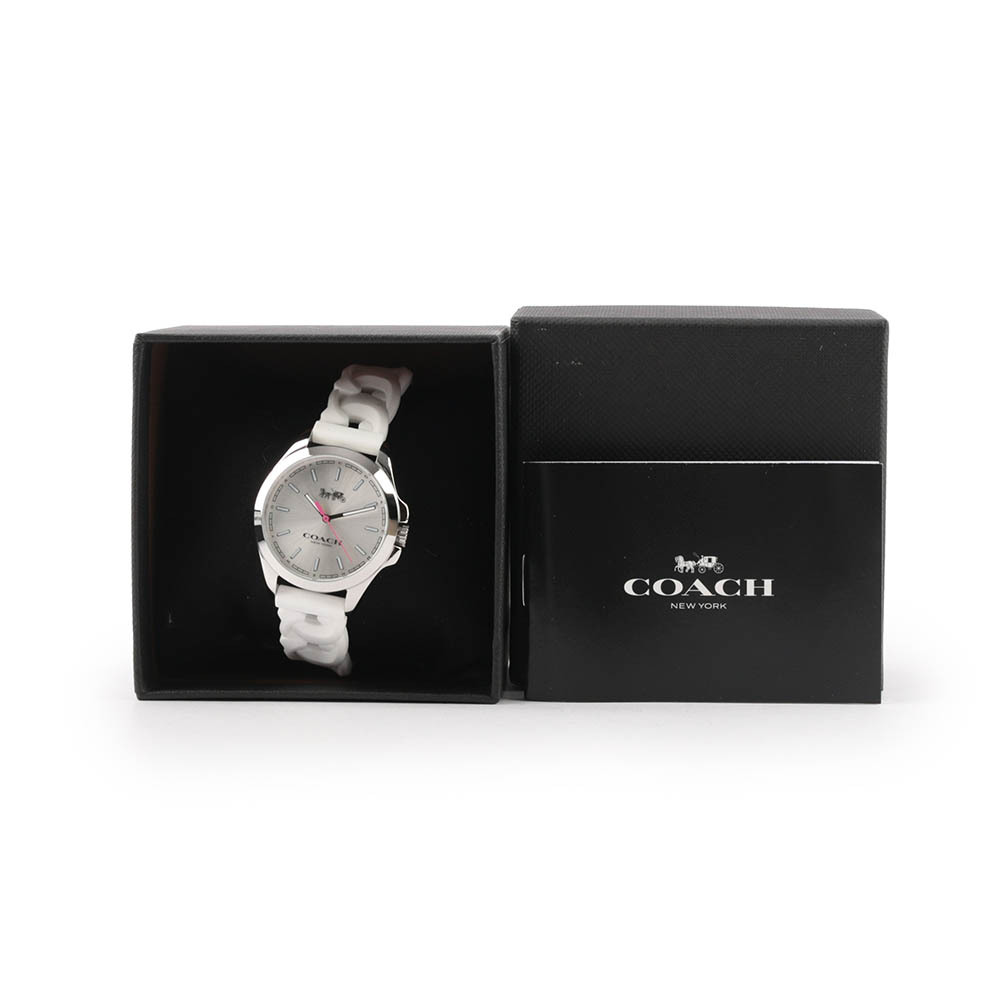 【COACH】Libby 標誌馬車圖案橡膠錶帶女錶(白色) C9578 WHT