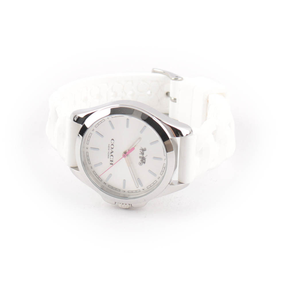 【COACH】Libby 標誌馬車圖案橡膠錶帶女錶(白色) C9578 WHT