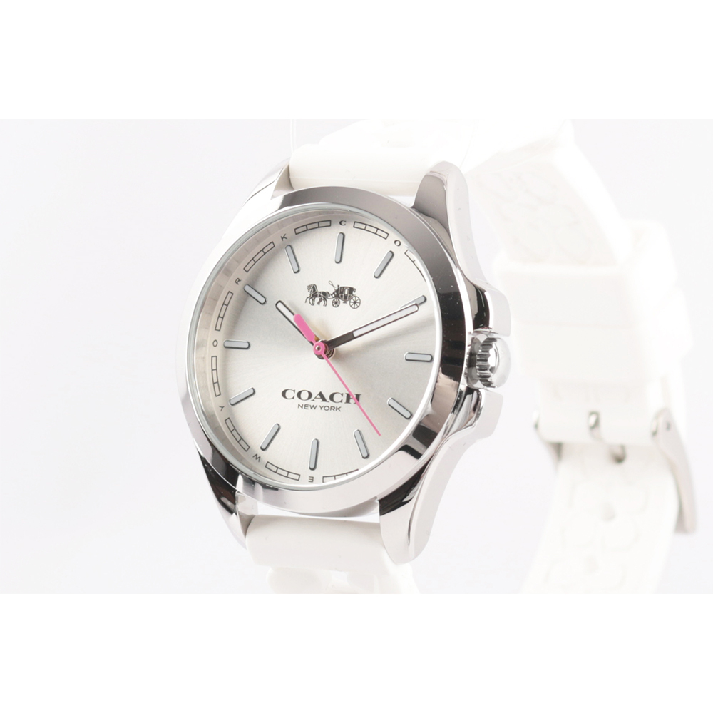 【COACH】Libby 標誌馬車圖案橡膠錶帶女錶(白色) C9578 WHT