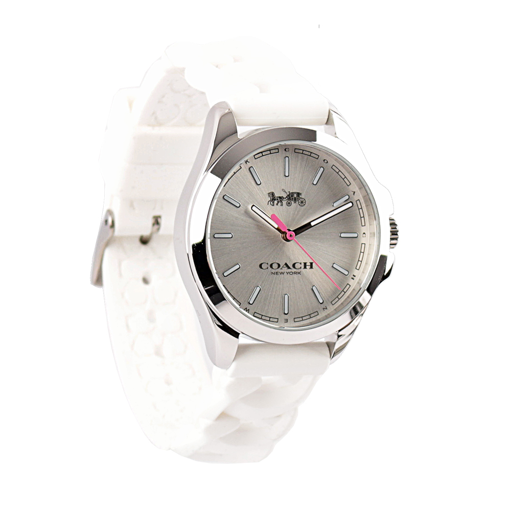 【COACH】Libby 標誌馬車圖案橡膠錶帶女錶(白色) C9578 WHT