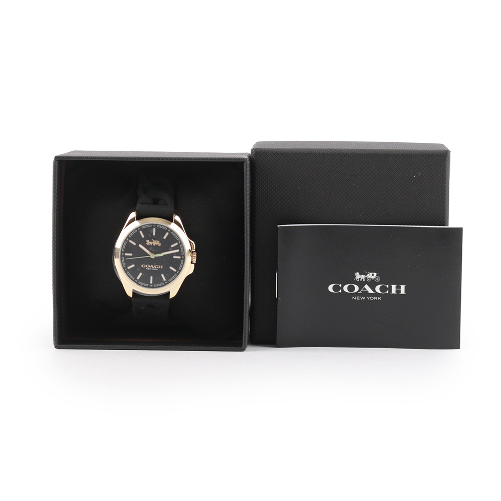 【COACH】Libby 標誌馬車圖案橡膠錶帶女錶(黑色) C9580 BLK