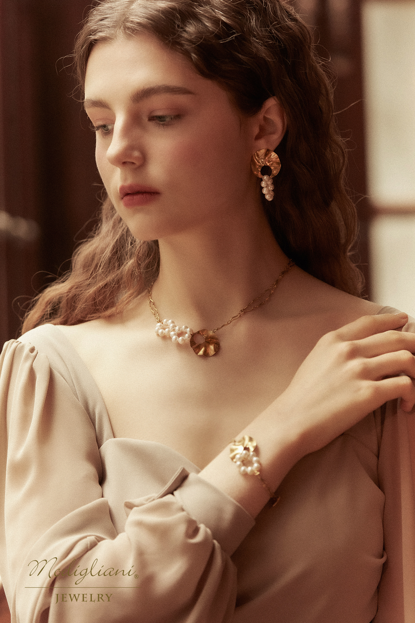 黃銅飾品,黃銅,氣質,天然珍珠,項鍊,幾何,造型款,