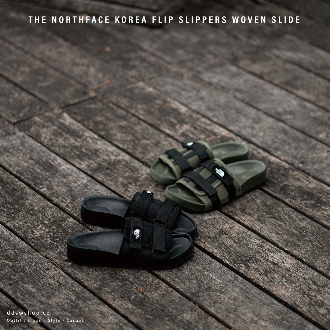 The North Face 拖鞋 雙線魔鬼氈 編織 黑色 軍綠色 NS98N01