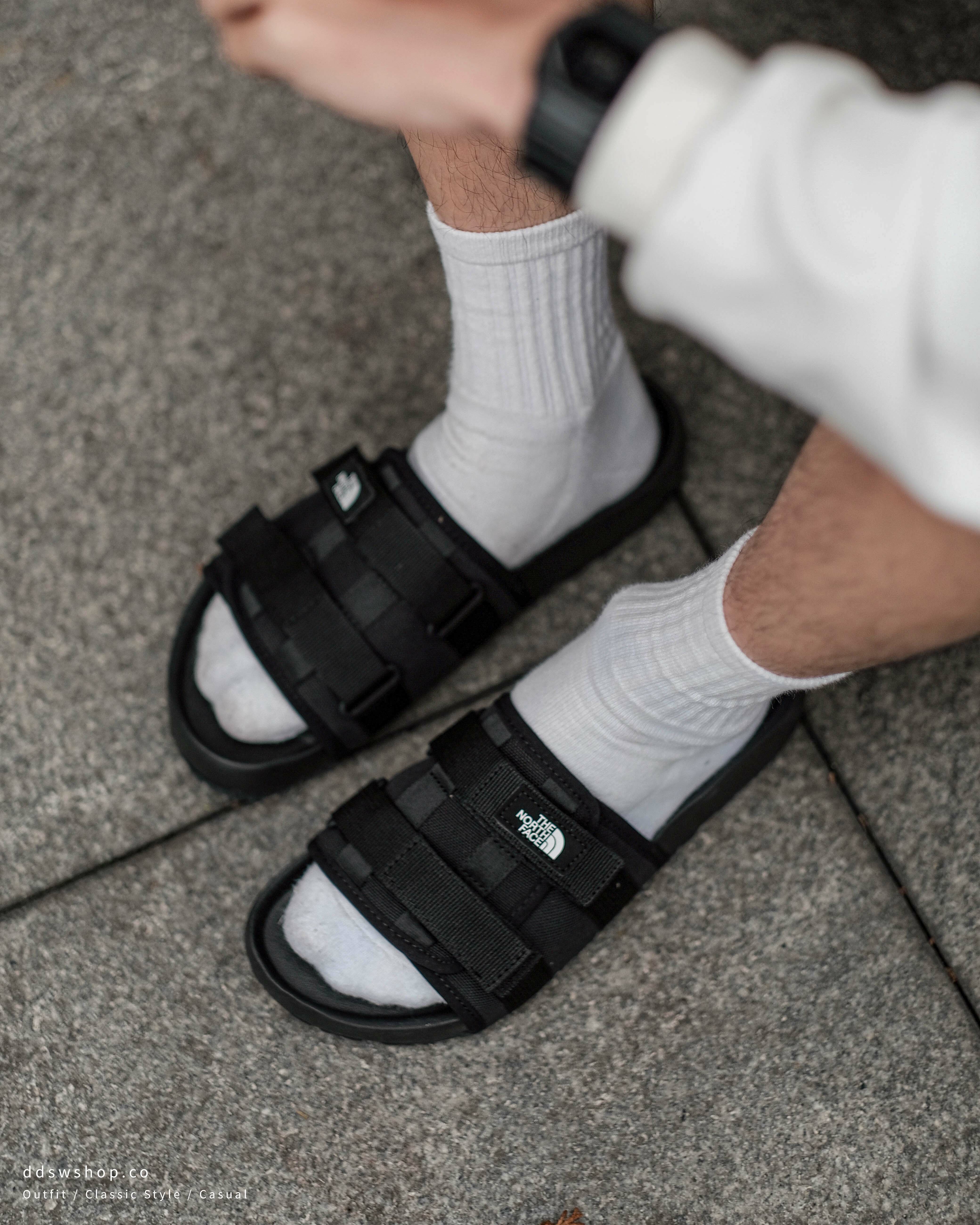 The North Face 拖鞋 雙線魔鬼氈 編織 黑色 軍綠色 NS98N01