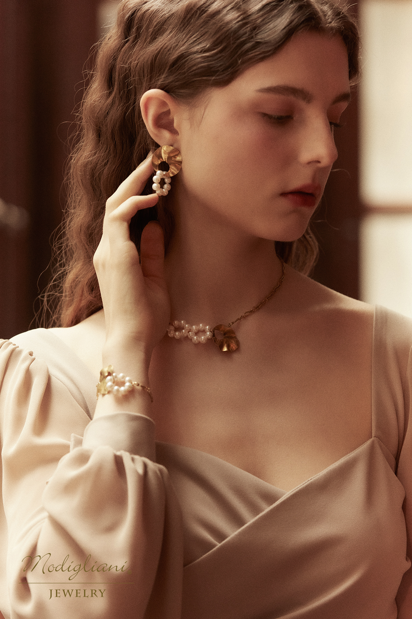 黃銅飾品,黃銅,氣質,天然珍珠,手鍊,幾何,造型款,