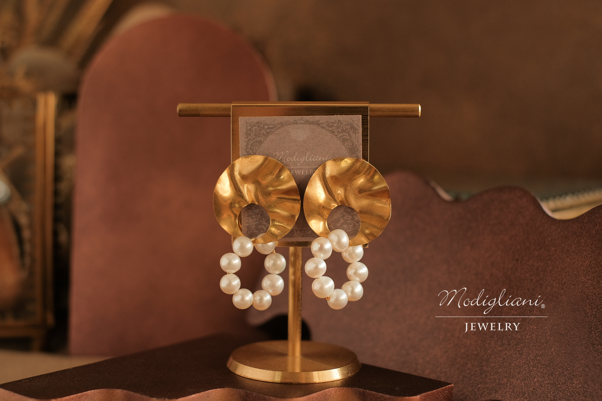 黃銅飾品,黃銅,氣質,天然珍珠,耳環,幾何,垂墜式耳環,