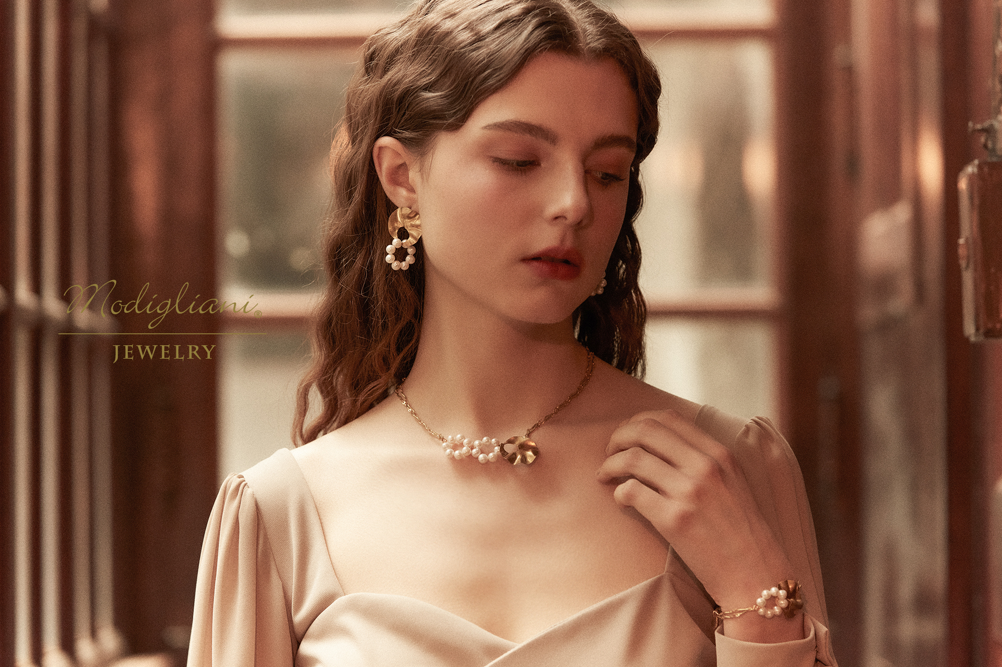 黃銅飾品,黃銅,氣質,天然珍珠,耳環,幾何,垂墜式耳環,